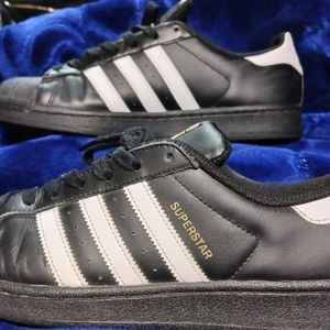 Size 10 Black & White Superstar Trainers OG Genuine Leather adidas